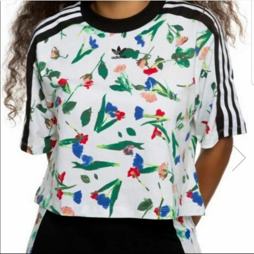 Adidas White Floral Top with Black Accents